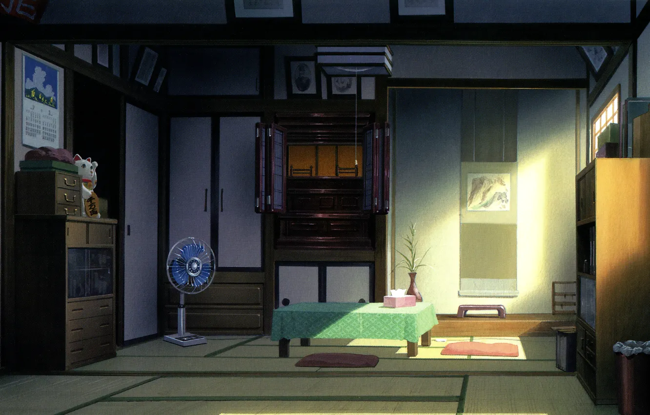 Photo wallpaper light, table, room, fan, Japan, pictures, the altar, living room