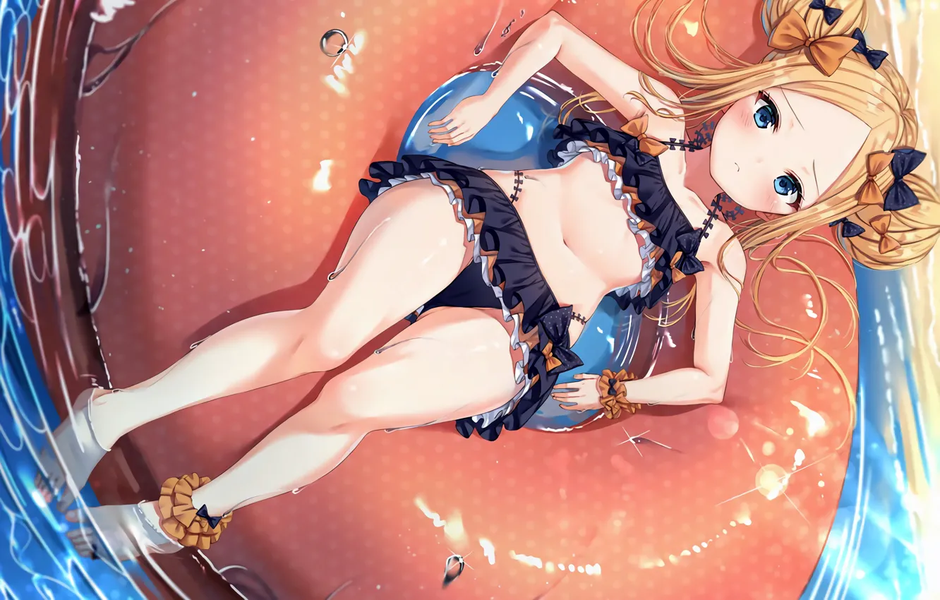 Photo wallpaper girl, sexy, long hair, sea, anime, water, blue eyes, beautiful