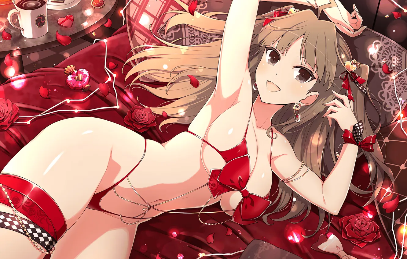 Photo wallpaper girl, sexy, lingerie, bra, cleavage, panties, long hair, brown eyes