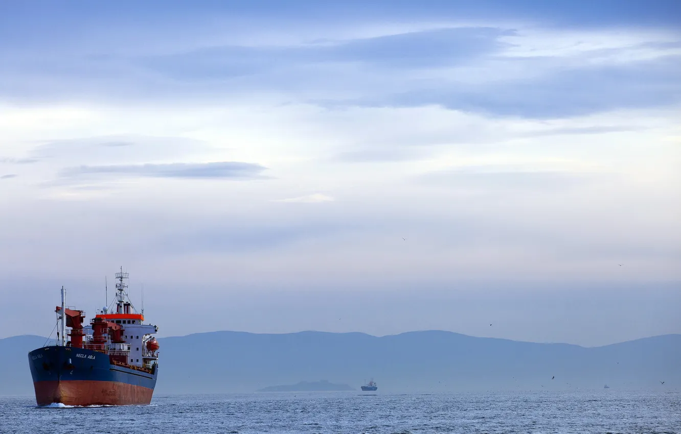 Photo wallpaper sea, landscape, ship