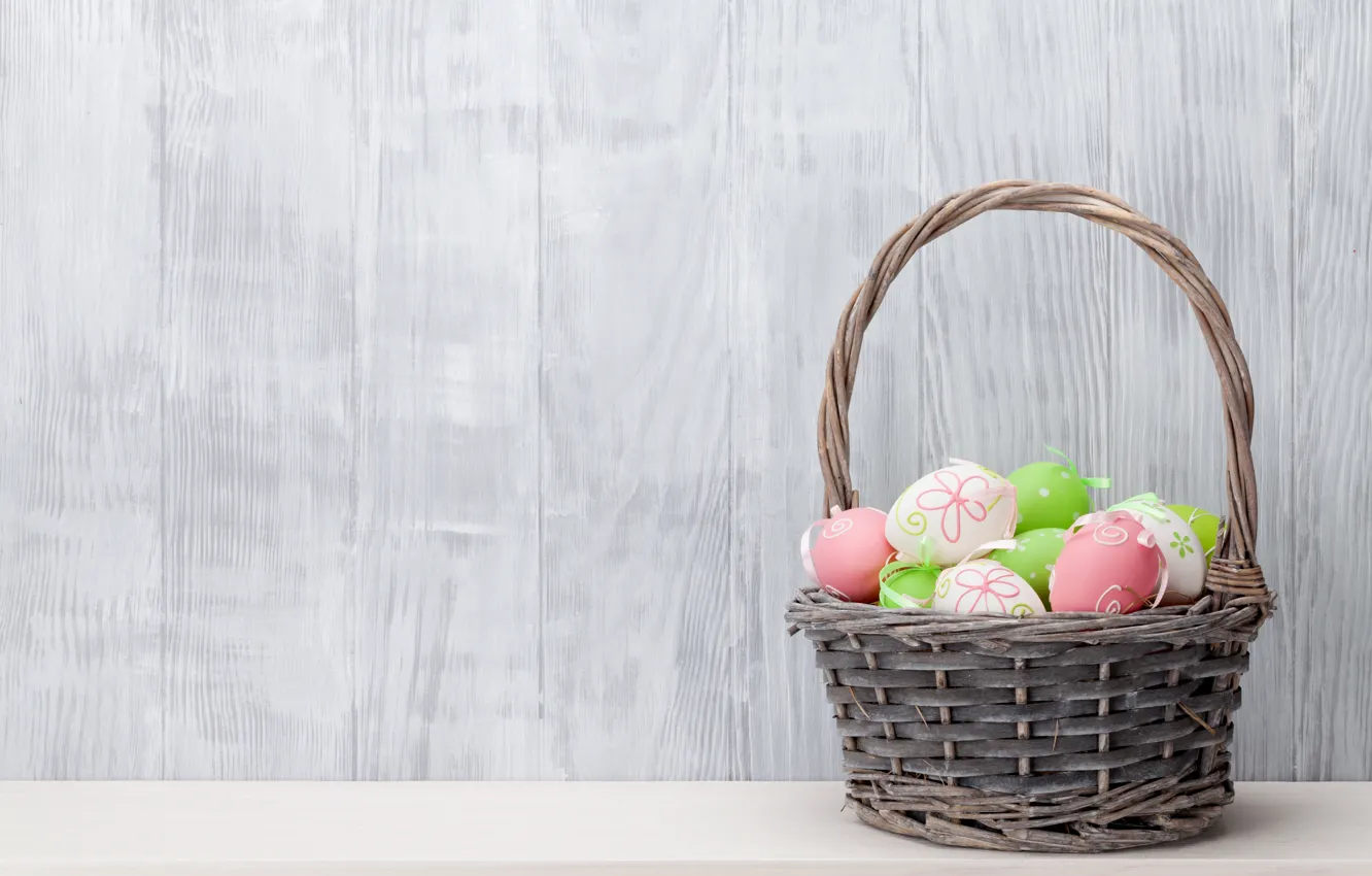 Photo wallpaper basket, Easter, spring, Easter, eggs, decoration, basket, Happy