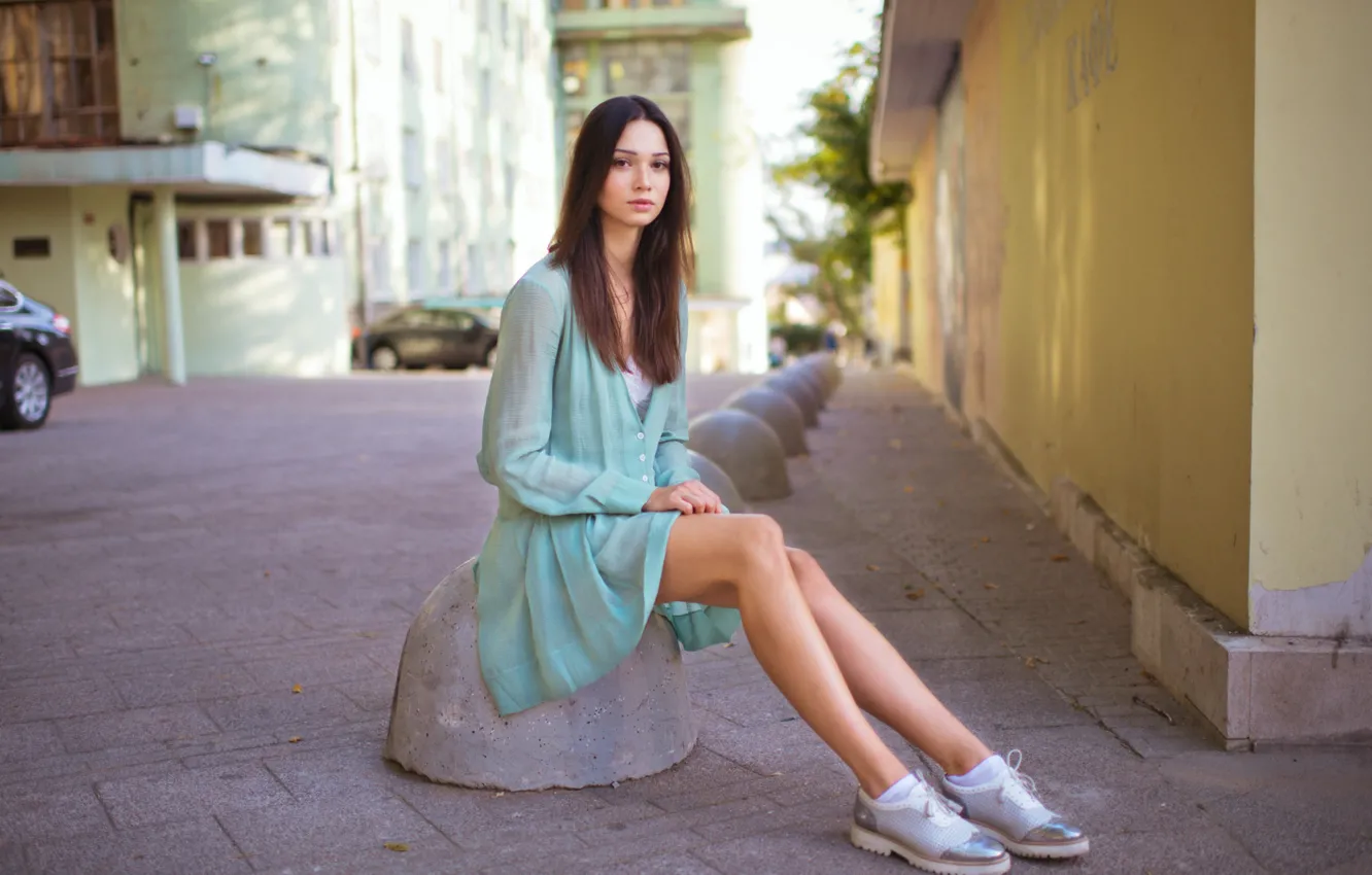 Photo wallpaper girl, sweetheart, street, legs, long-haired