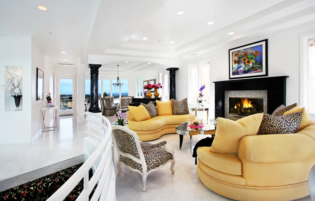 Photo wallpaper design, furniture, Villa, interior, fireplace, living room