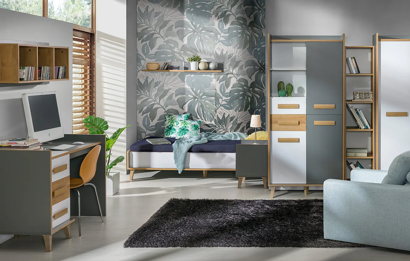 Photo wallpaper design, style, interior, bedroom, Desk, the room of the student