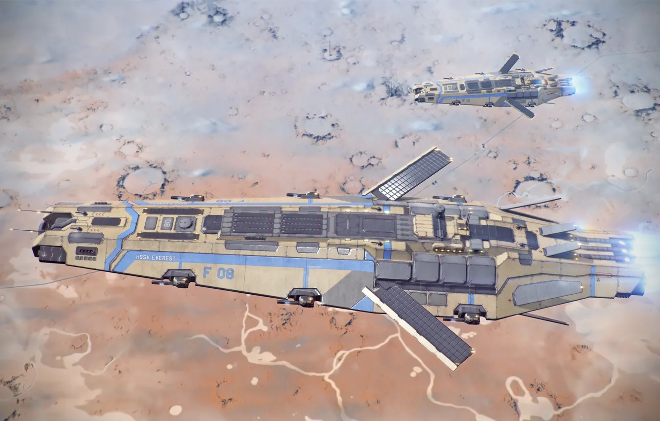 Photo wallpaper surface, flight, ship, room, The Cruiser Everest