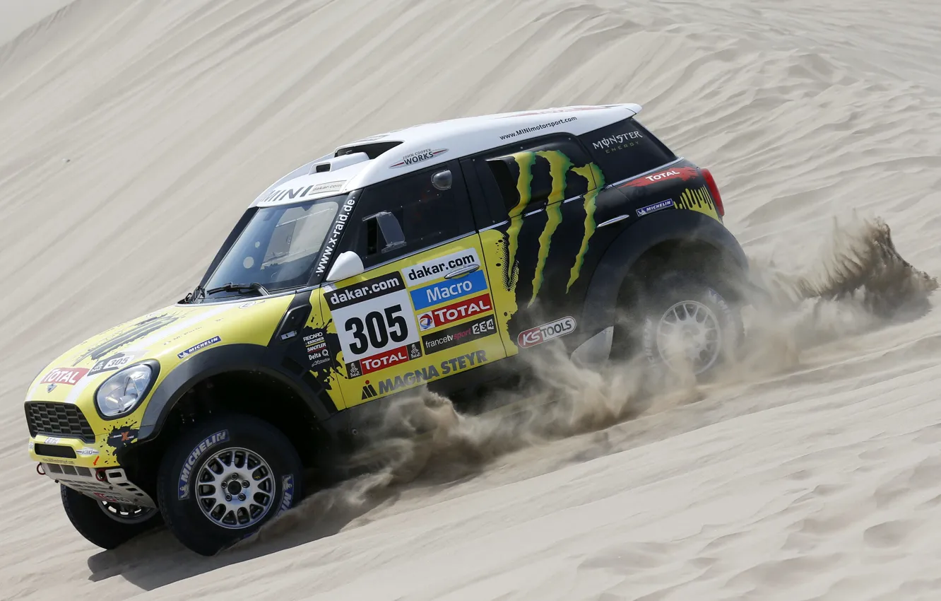 Photo wallpaper Yellow, Race, Mini Cooper, Rally, Dakar, MINI, Mini Cooper, X-raid