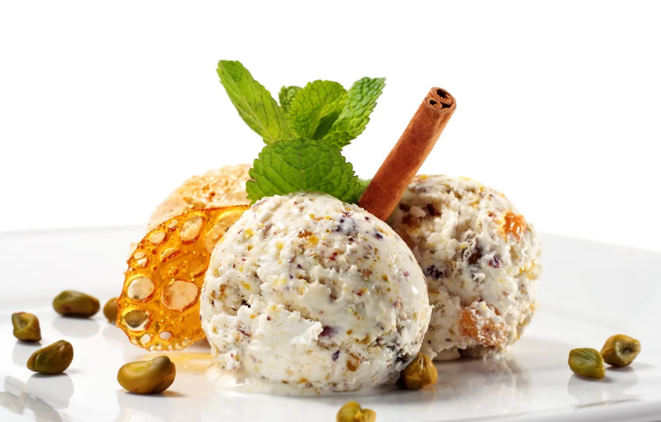 Photo wallpaper ice cream, nuts, cinnamon, mint, dessert
