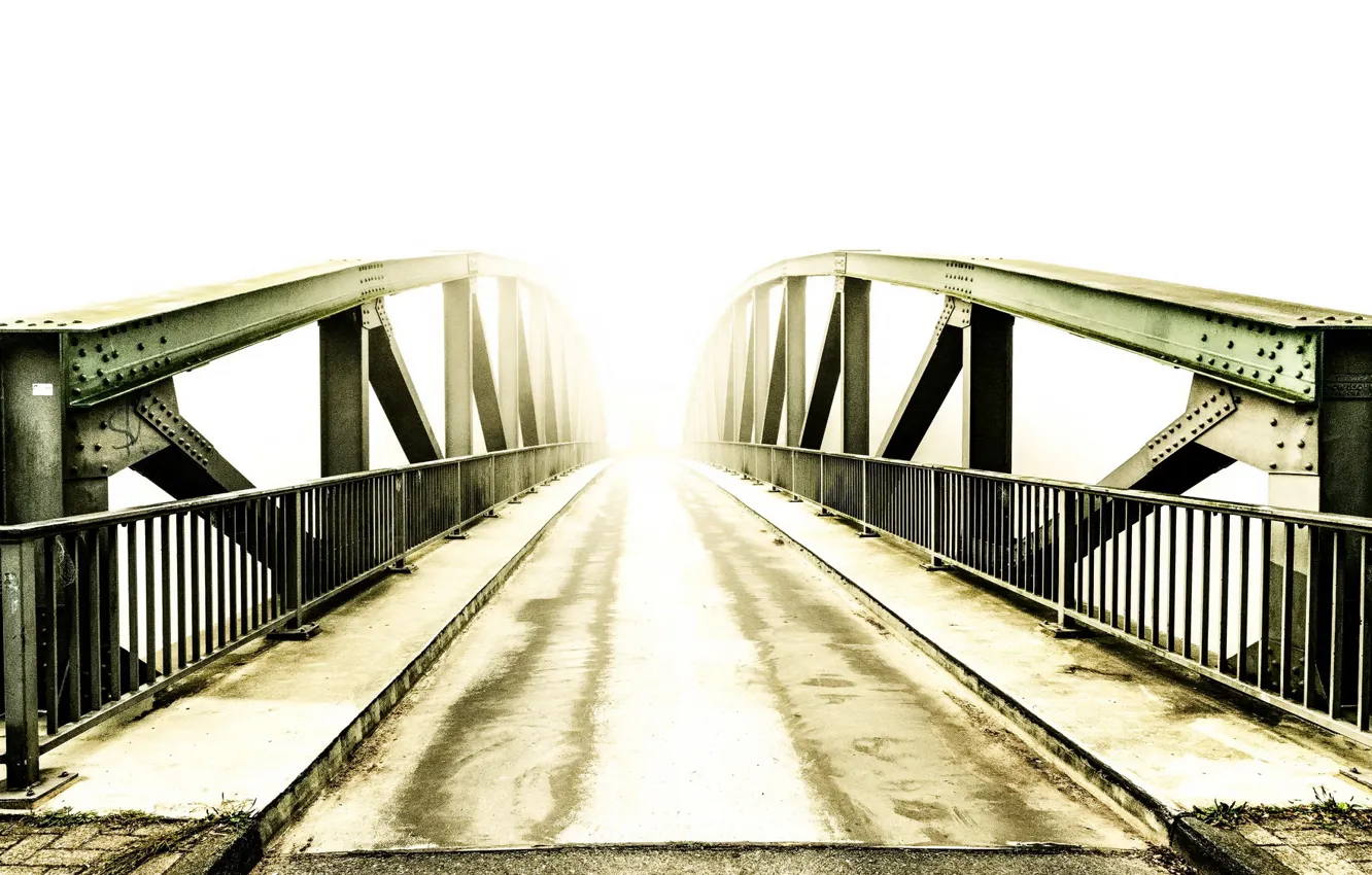 Photo wallpaper light, bridge, fog
