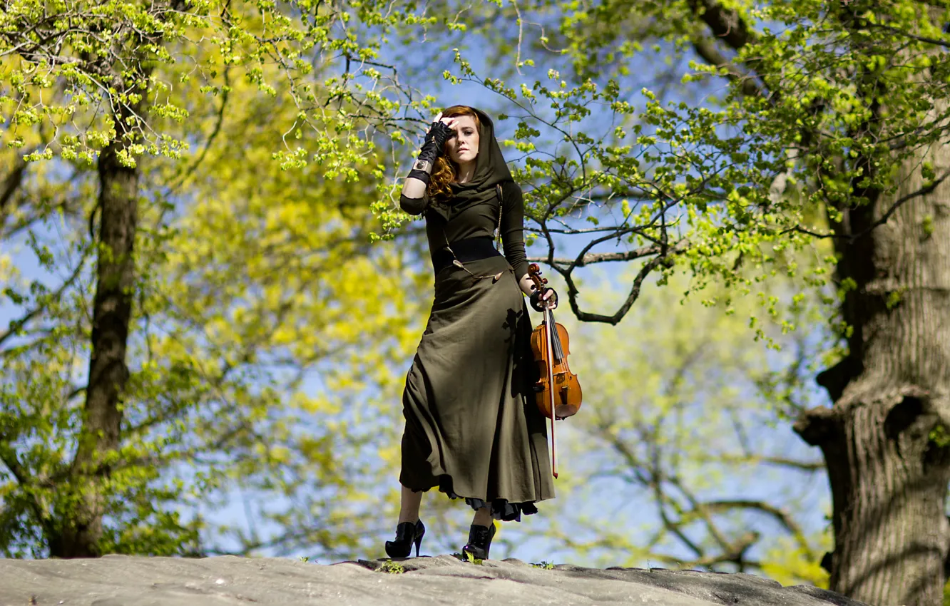 Photo wallpaper girl, violin, dress, Violinist, Hannah Thiem, Musical Forest