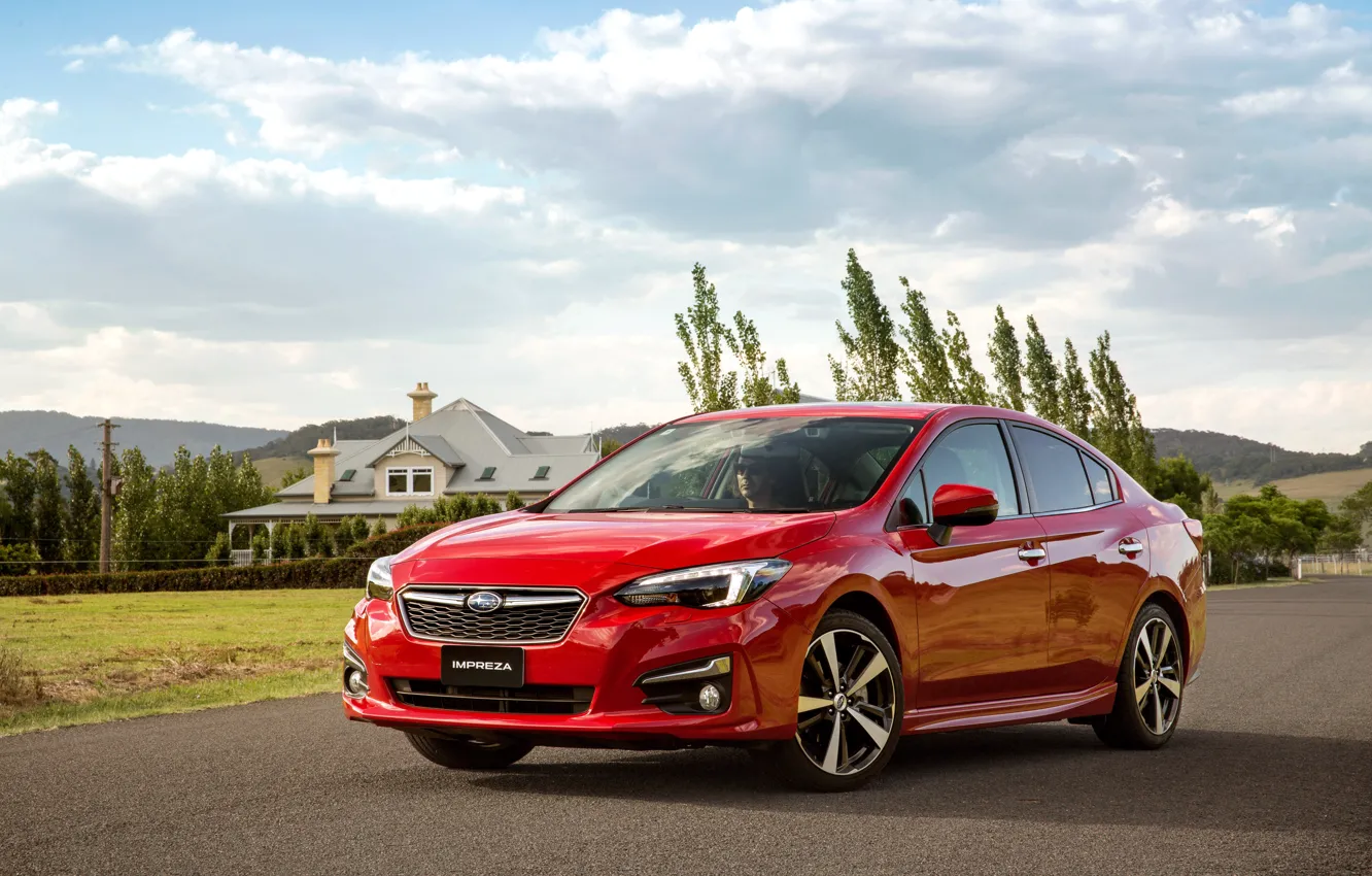 Photo wallpaper road, auto, red, Subaru, Impreza, red, Sedan