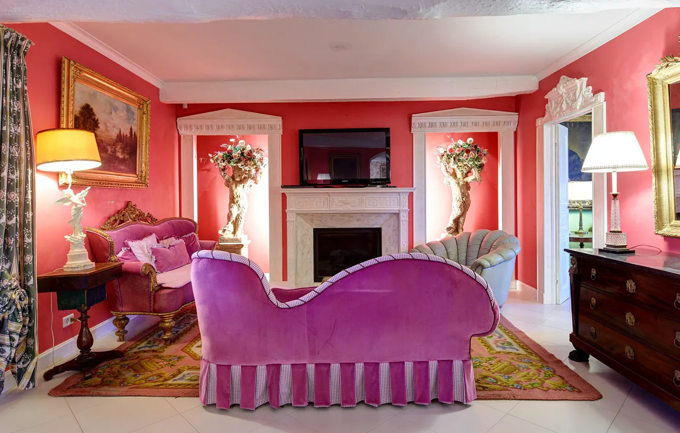 Photo wallpaper design, style, interior, Italy, fireplace, living room, Toscane, villa Pogiarezza