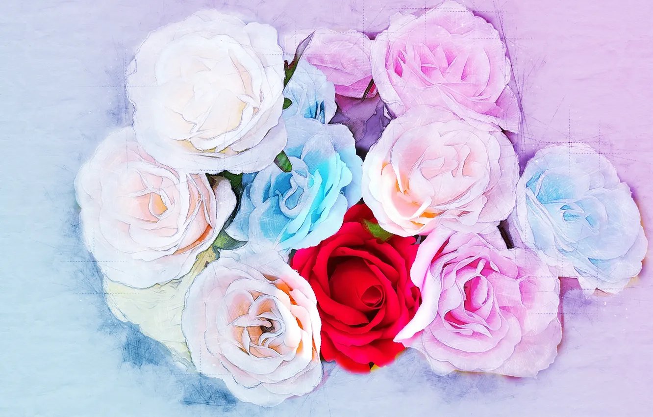 Photo wallpaper flowers, roses, bouquet