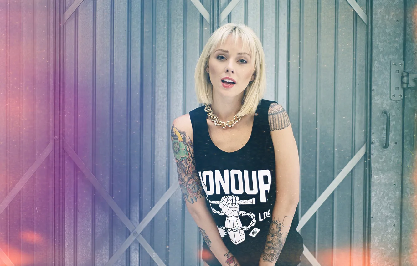 Photo wallpaper girl, woman, model, tattoo, blonde, tattoos, female, Alysha Nett