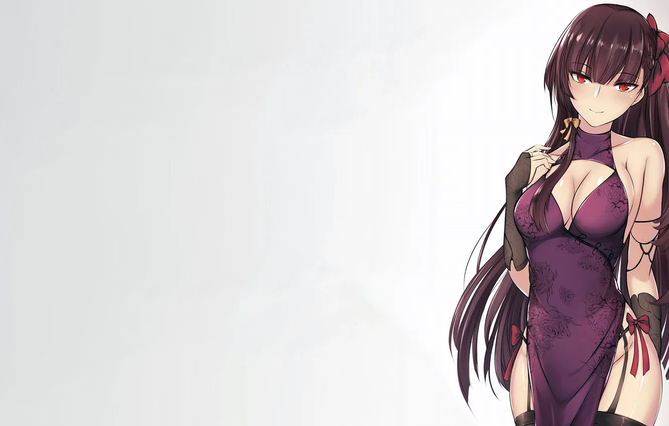 Photo wallpaper girl, sexy, cleavage, thighhighs, long hair, dress, boobs, anime