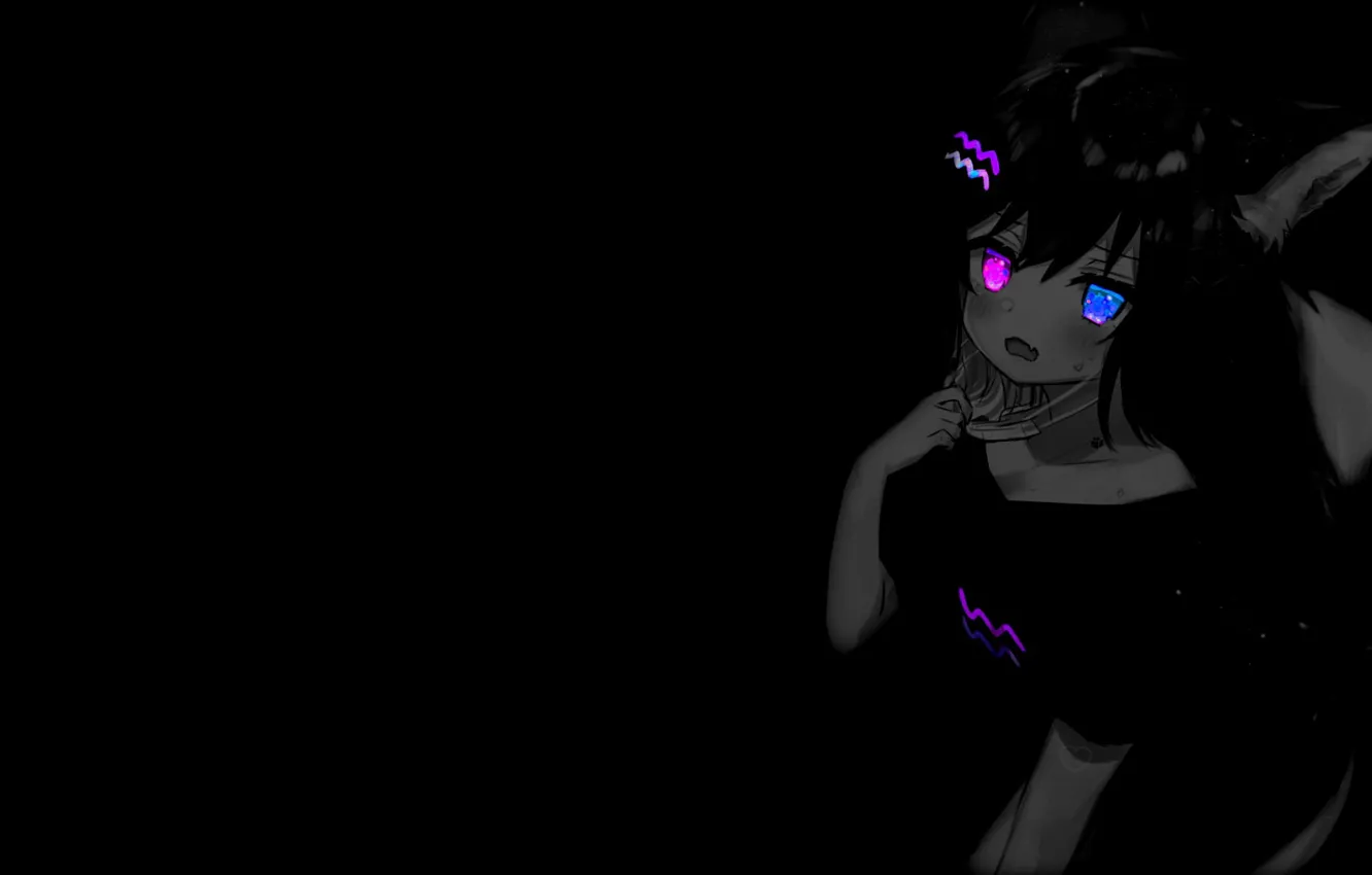 Photo wallpaper the dark background, surprise, anime, brunette, gesture, anime, monochrome, monochrome