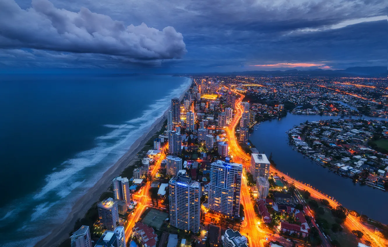 Photo wallpaper lights, shore, the evening, Australia, gold