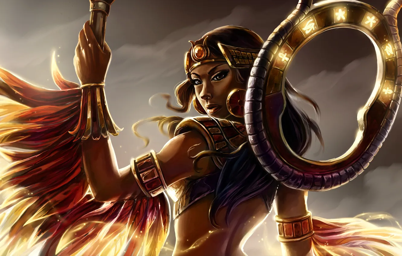 Photo wallpaper girl, feathers, art, Isis, Goddess of Magic, game pc