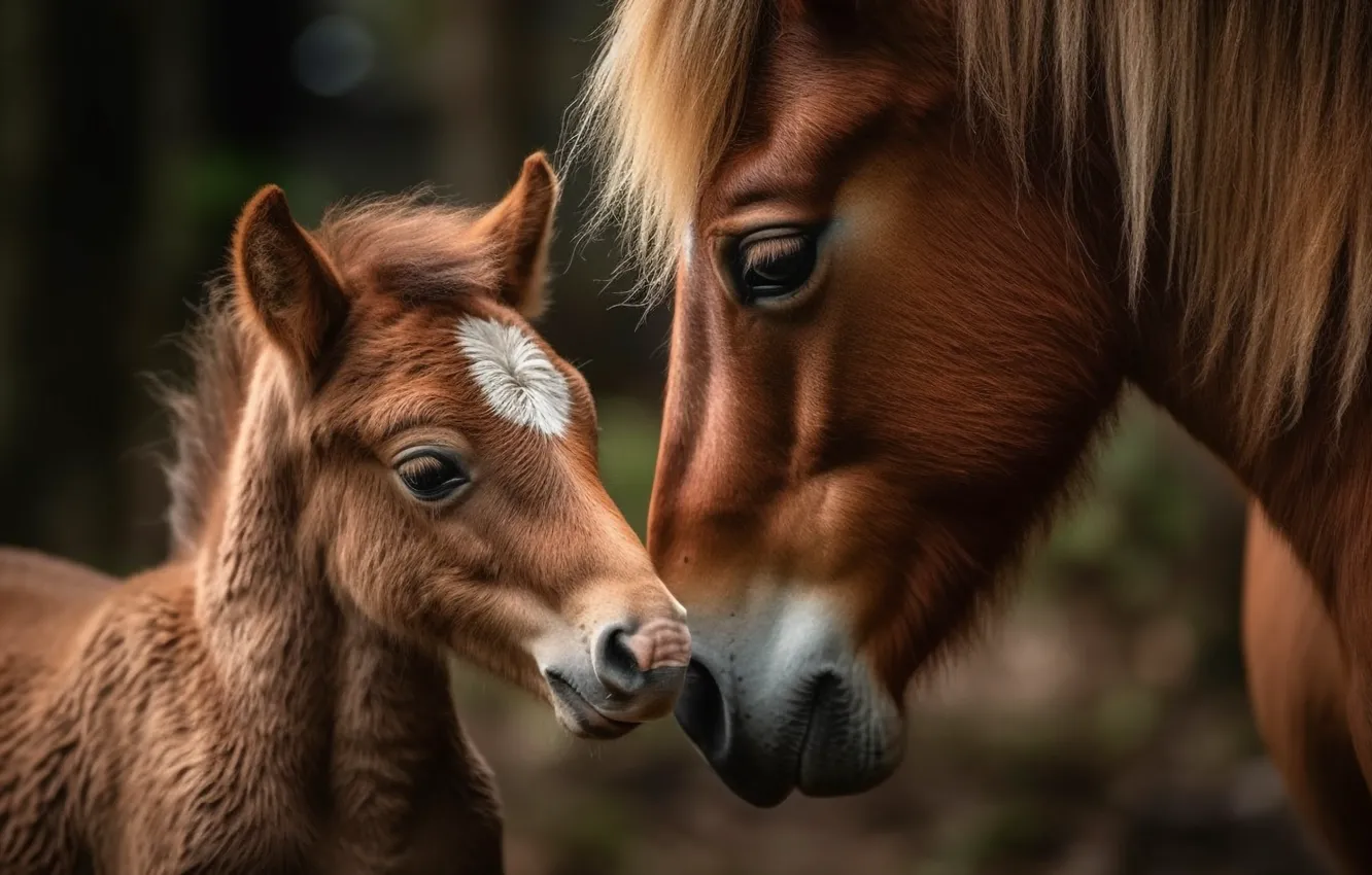 Photo wallpaper look, face, horse, horse, pony, face, mother, foal