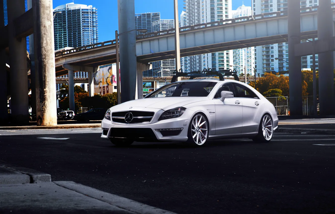 Photo wallpaper white, Mercedes-Benz, white, Mercedes, AMG, tuning, CLS63, vossen wheels