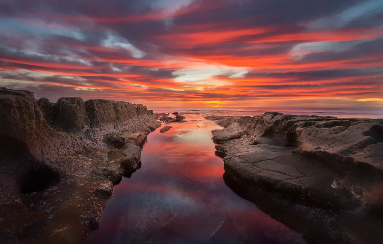Photo wallpaper sea, sunset, San Diego