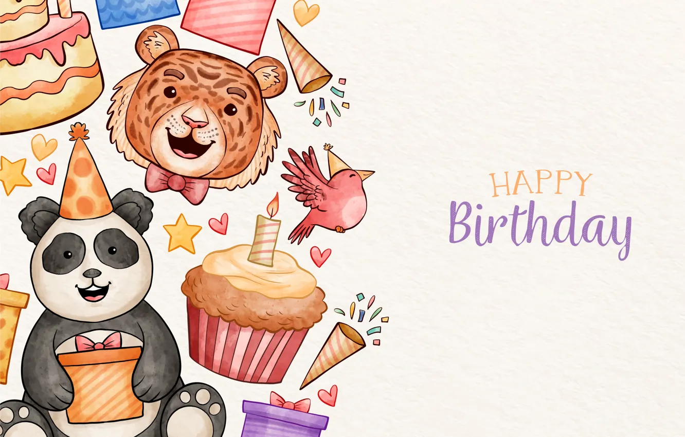 Photo wallpaper tiger, smile, animal, birthday, holiday, gift, the inscription, figure