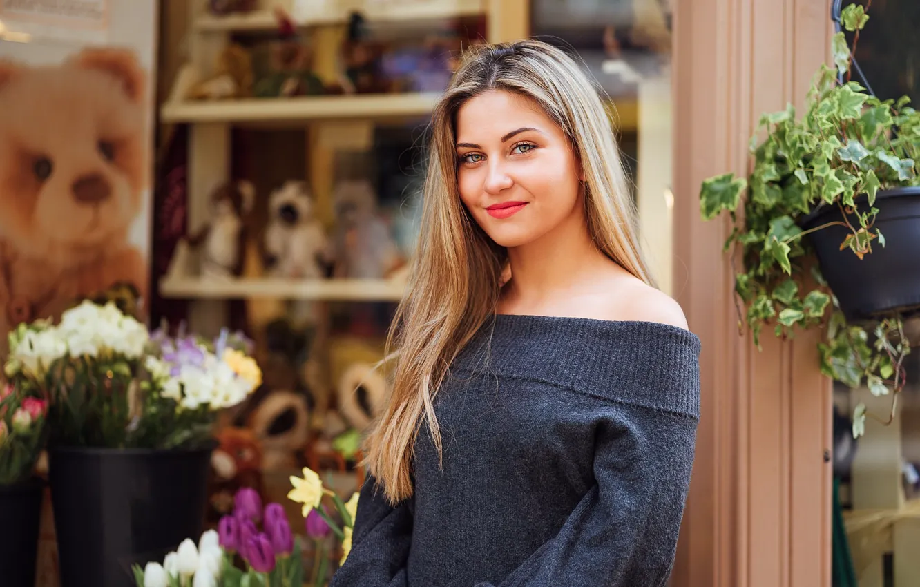 Photo wallpaper look, girl, pose, smile, hair, Rebeka, Andrei Vishnevsky