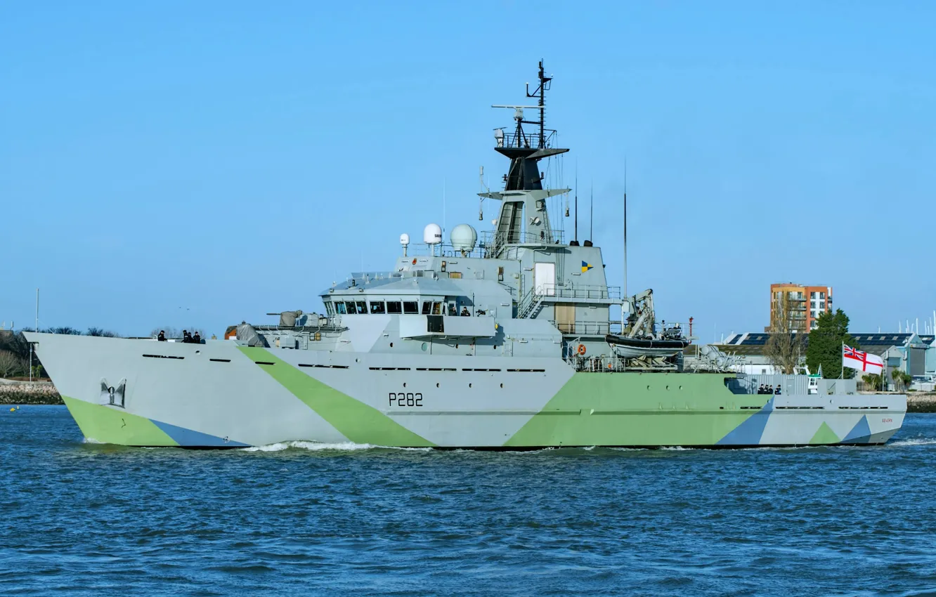 Photo wallpaper camouflage, minesweeper, The Royal Navy, HMS Severn