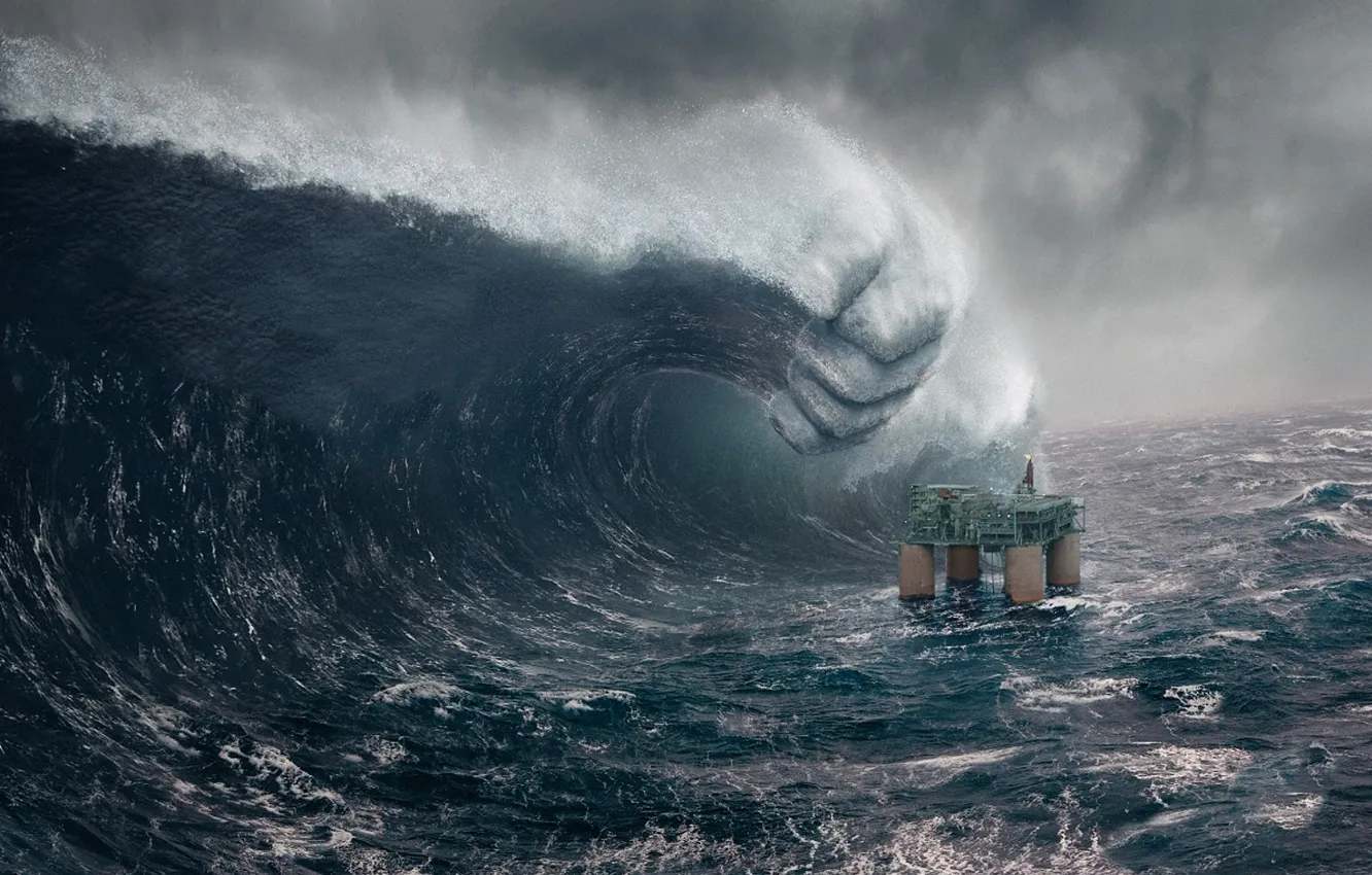 Photo wallpaper the ocean, tsunami, tower