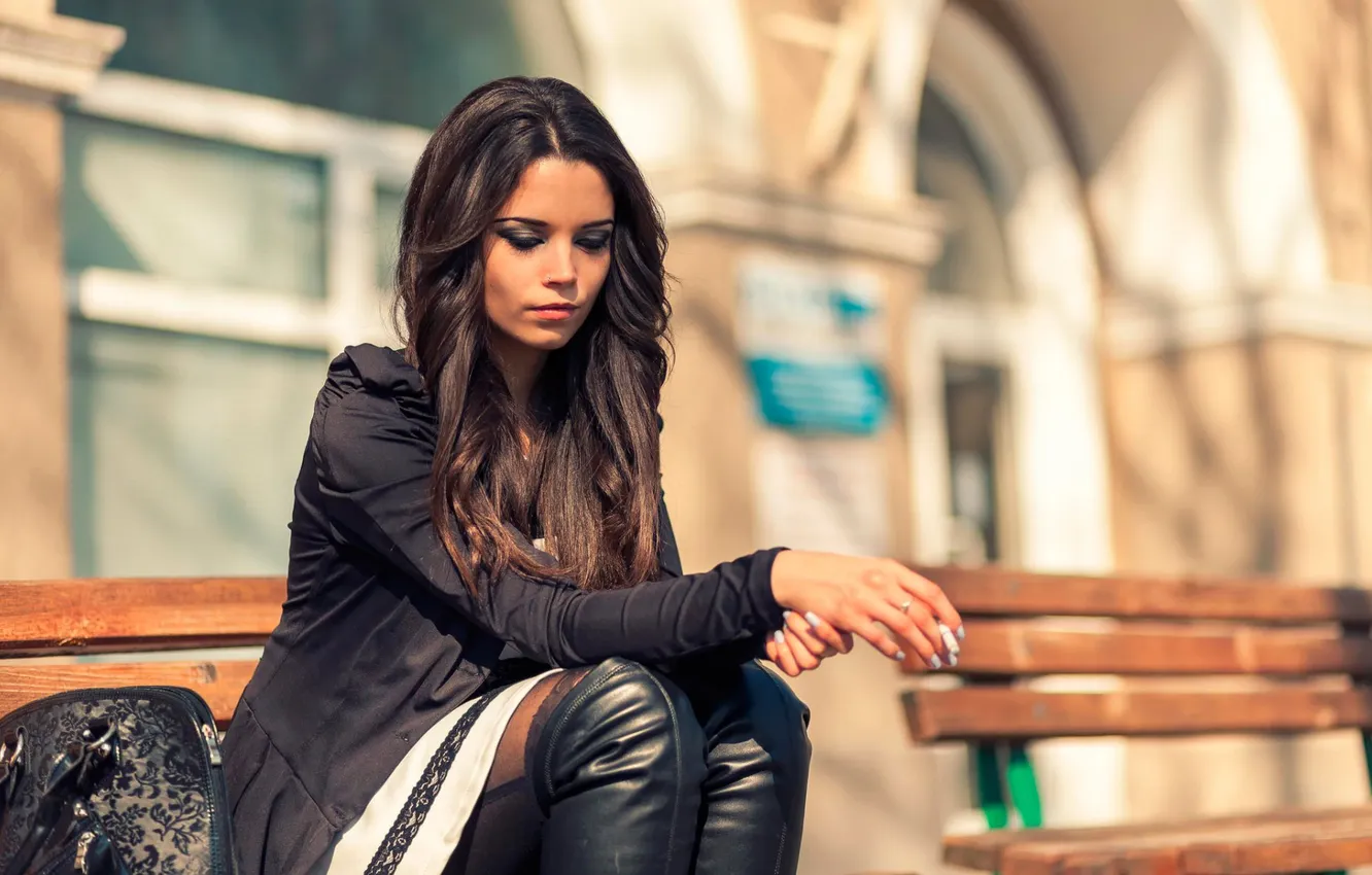 Photo wallpaper woman, young, beautiful, model, brunette, boots, long-haired