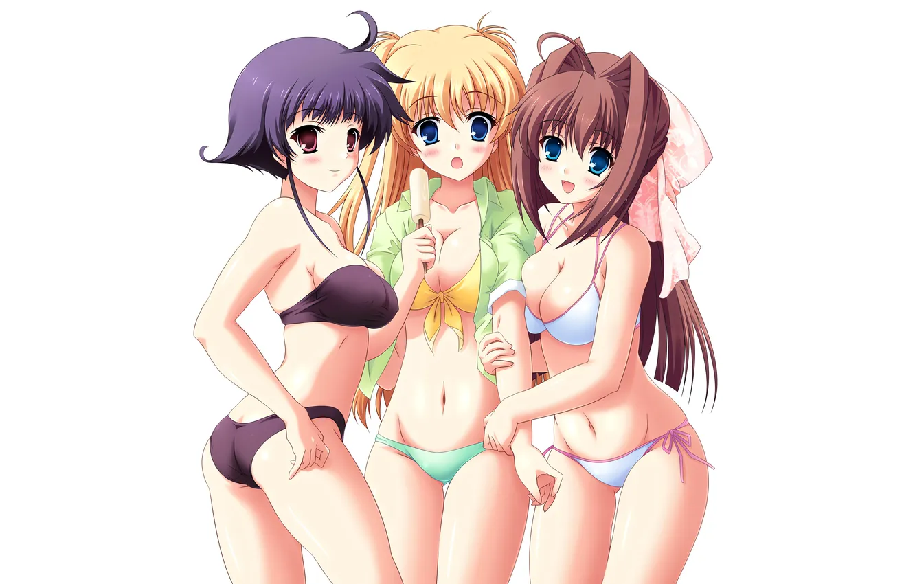 Photo wallpaper sexy, ass, cleavage, long hair, girls, brown hair, boobs, anime