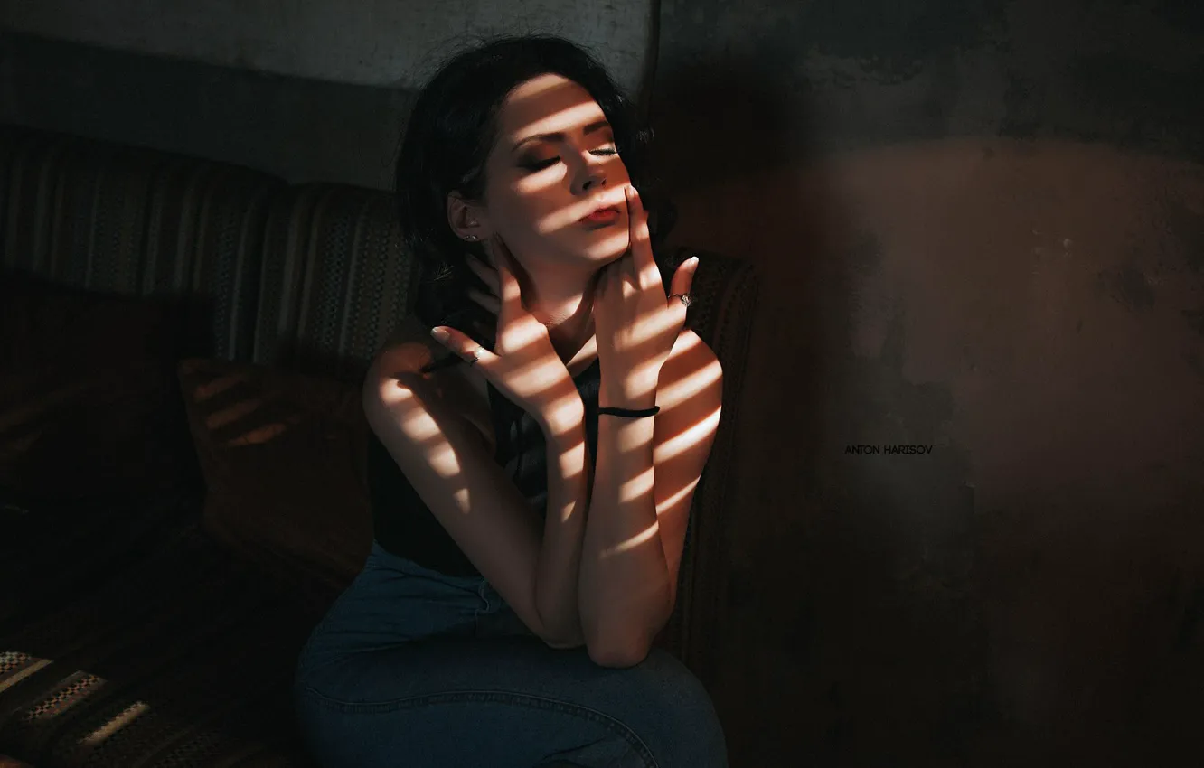 Photo wallpaper girl, pose, mood, hands, twilight, closed eyes, Anton Kharisov, Valeria Goncharova