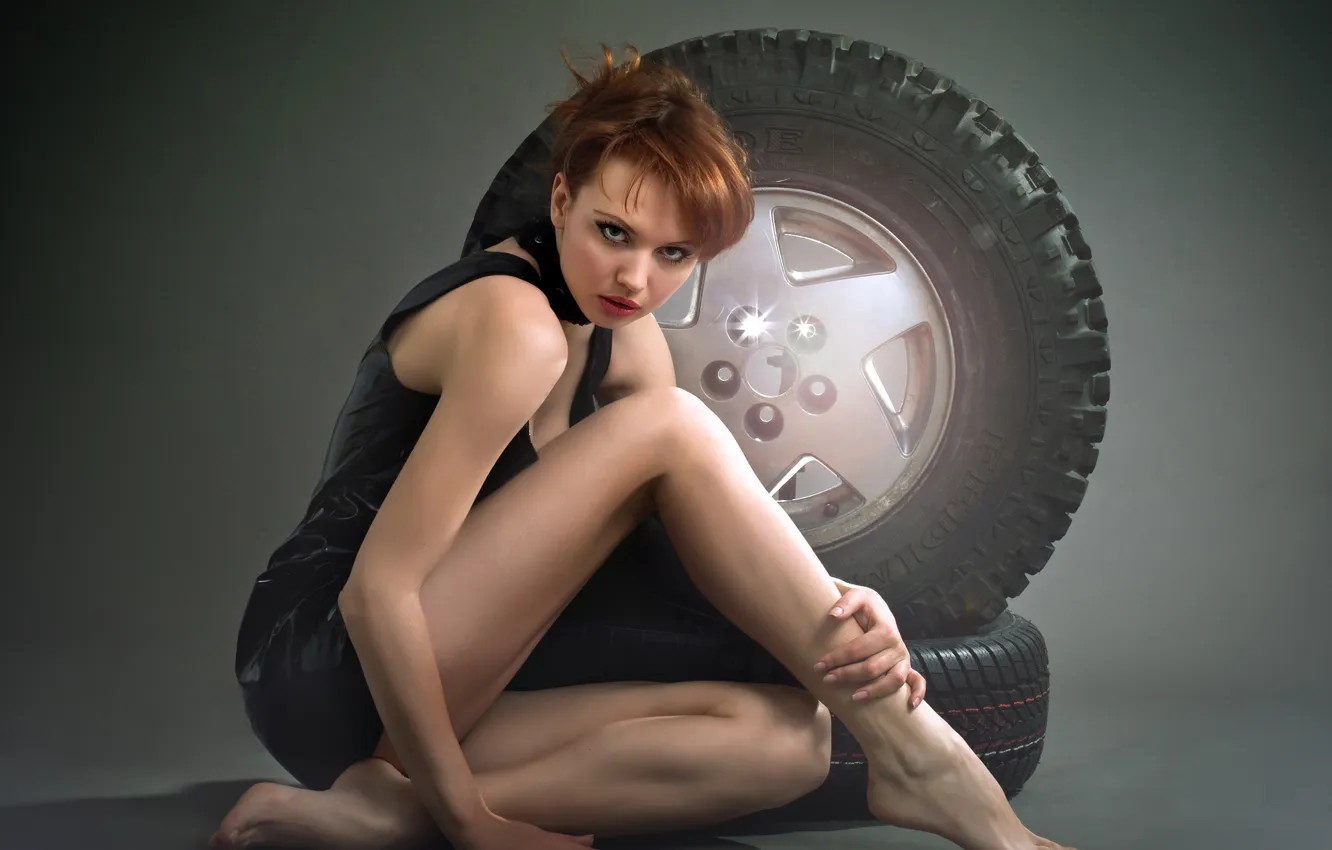 Photo wallpaper look, girl, wheel, red