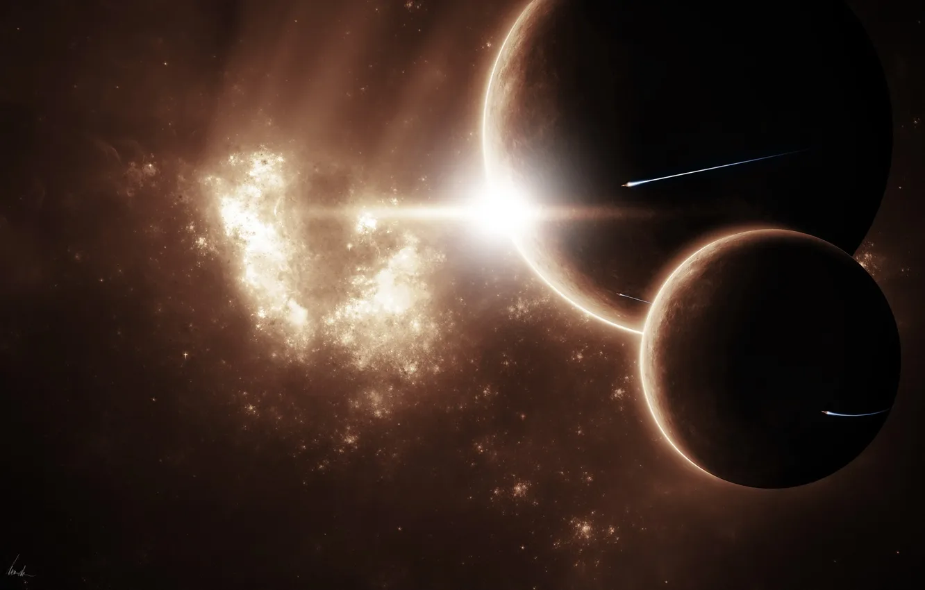 Photo wallpaper stars, nebula, planet, nebula, spaceships