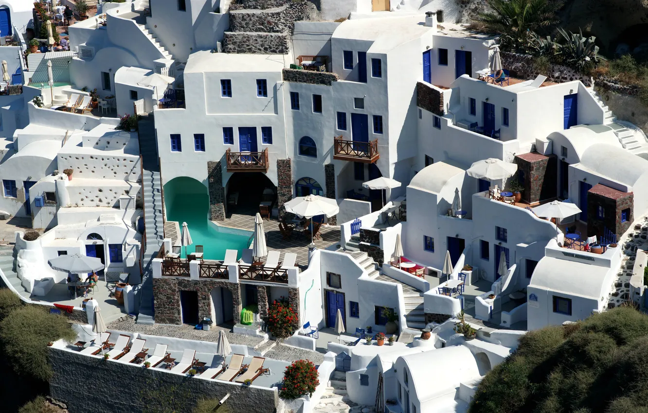 Photo wallpaper home, pool, Santorini, Greece, yard