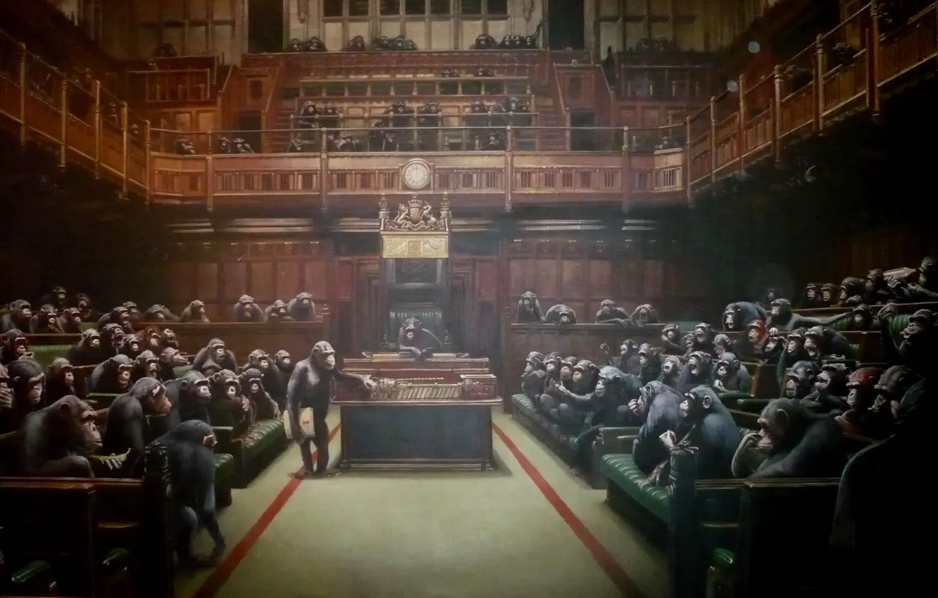 Photo wallpaper monkey, Banksy, Parliament, Banksy, officials