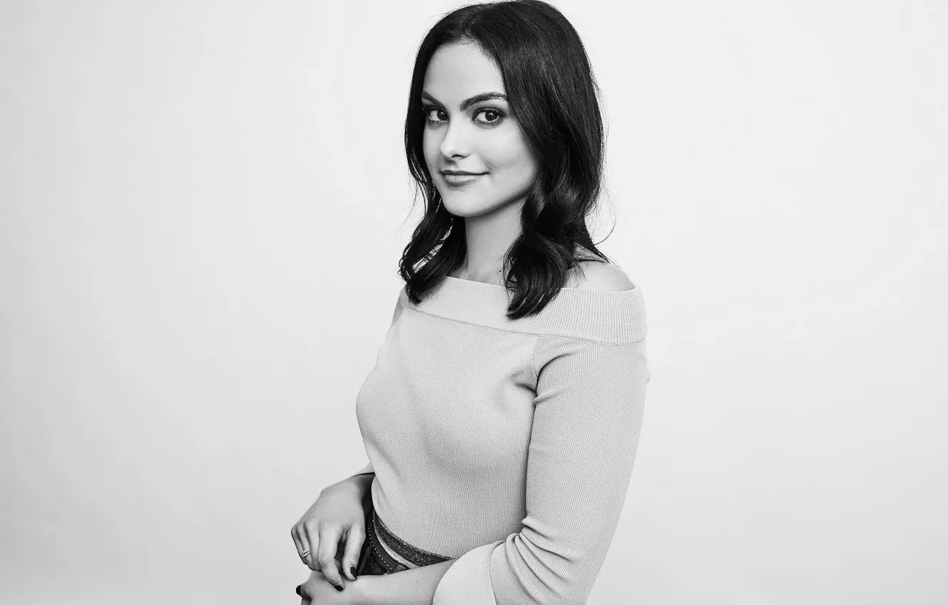 Photo wallpaper smile, actress, black and white, Camila Mendes