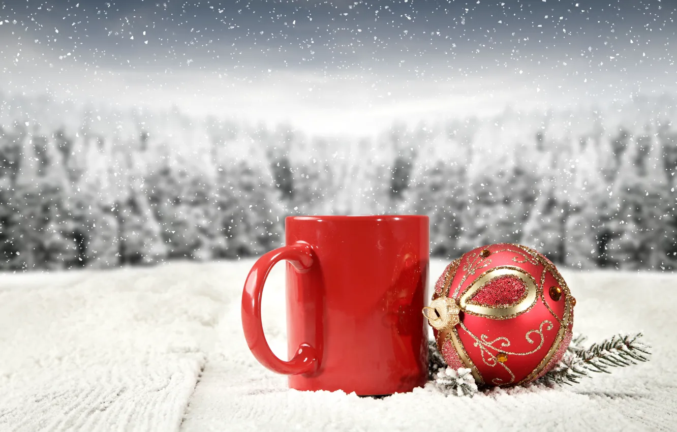 Photo wallpaper winter, snow, new year, Christmas, mug, Christmas, winter, snow