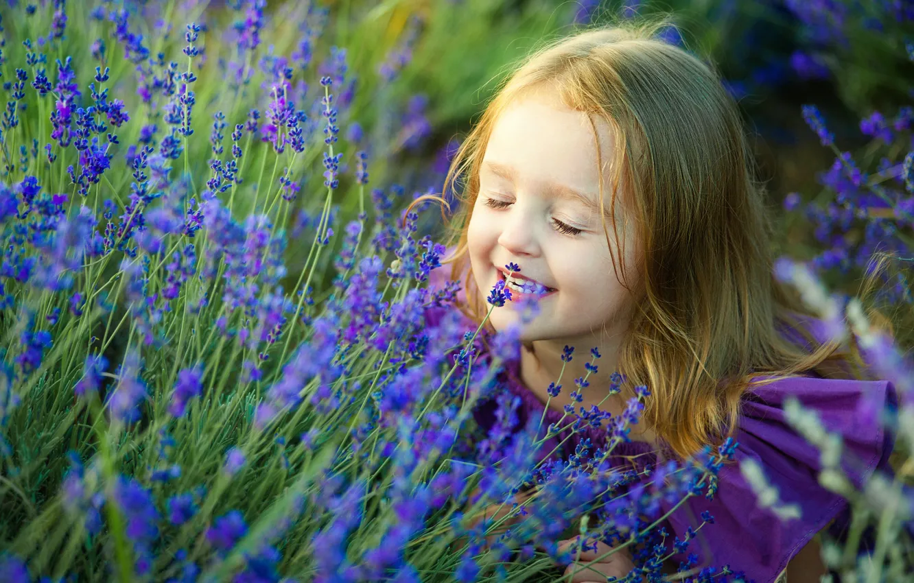 Photo wallpaper summer, joy, flowers, nature, children, smile, portrait, girl