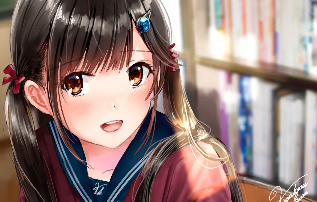 Photo wallpaper look, girl, barrette