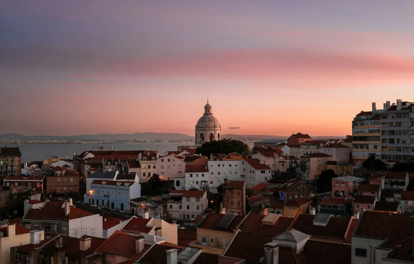 Photo wallpaper summer, city, the city, coast, building, summer, Portugal, twilight