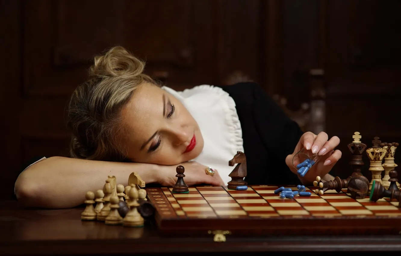 Photo wallpaper capsule, chess Board, chess pieces, Ellie, Borodzicz Dariusz