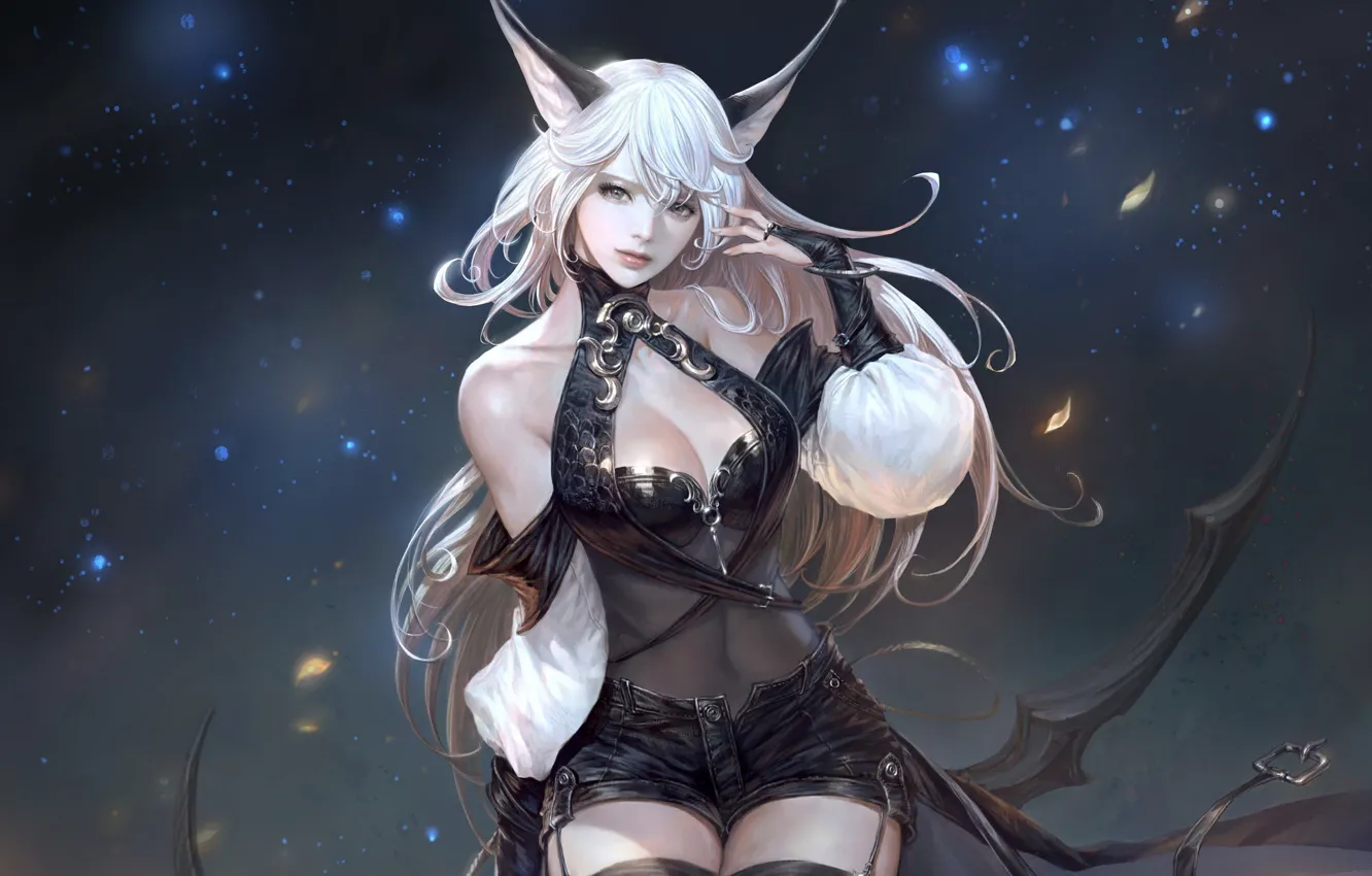 Photo wallpaper look, girl, pose, fantasy, background, shorts, stockings, art