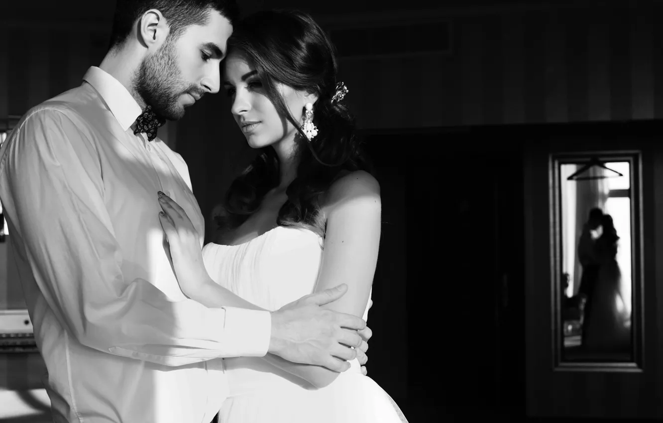 Photo wallpaper girl, photo, male, the bride, wedding, the groom, Black and white