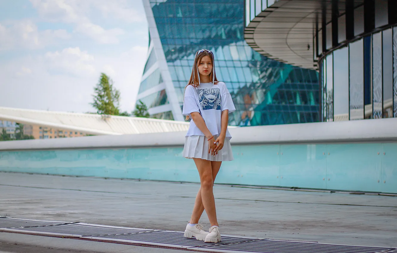 Photo wallpaper girl, model, pretty, cute, posing, skirt