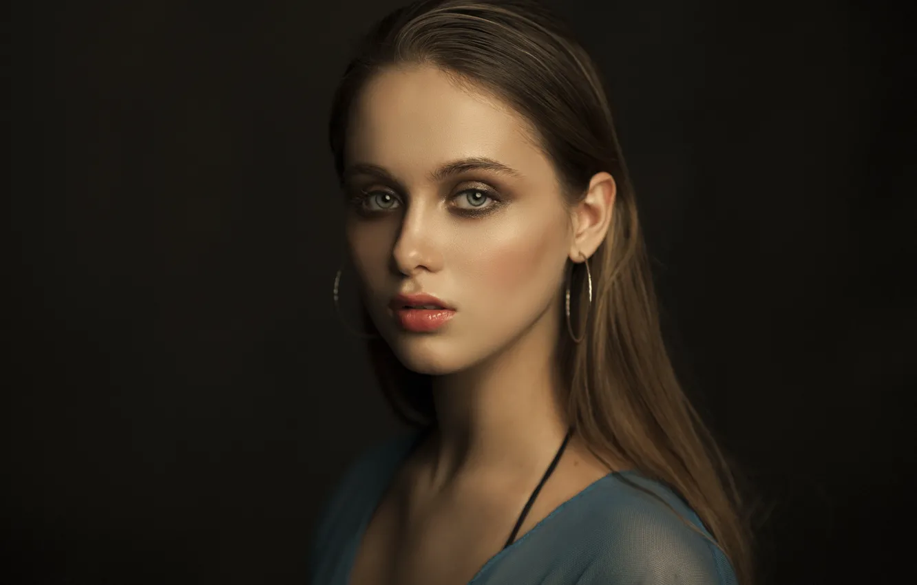 Photo wallpaper look, girl, face, portrait, makeup, the dark background, Anastasia, Yuri Yegorov