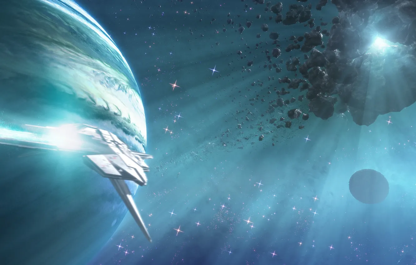 Photo wallpaper space, planet, orbit, belt, meteorites