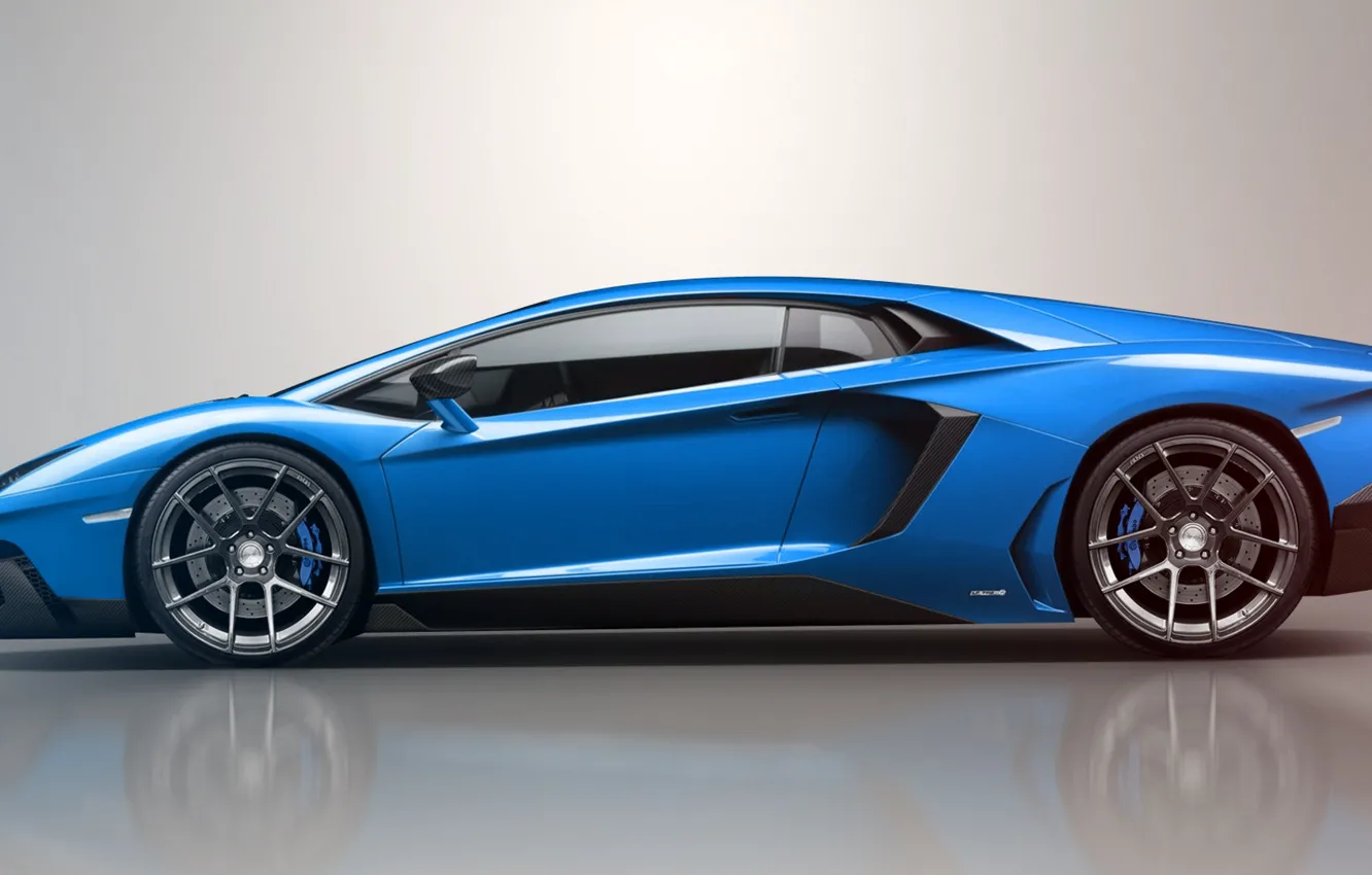 Photo wallpaper blue, reflection, Lamborghini, Lamborghini, blue, LP700-4, Aventador, Lamborghini