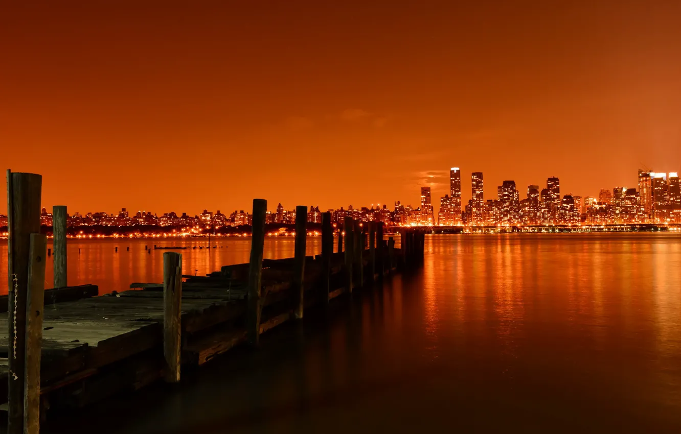 Photo wallpaper night, new york city, pier, hudson river, weehawken, Last Call