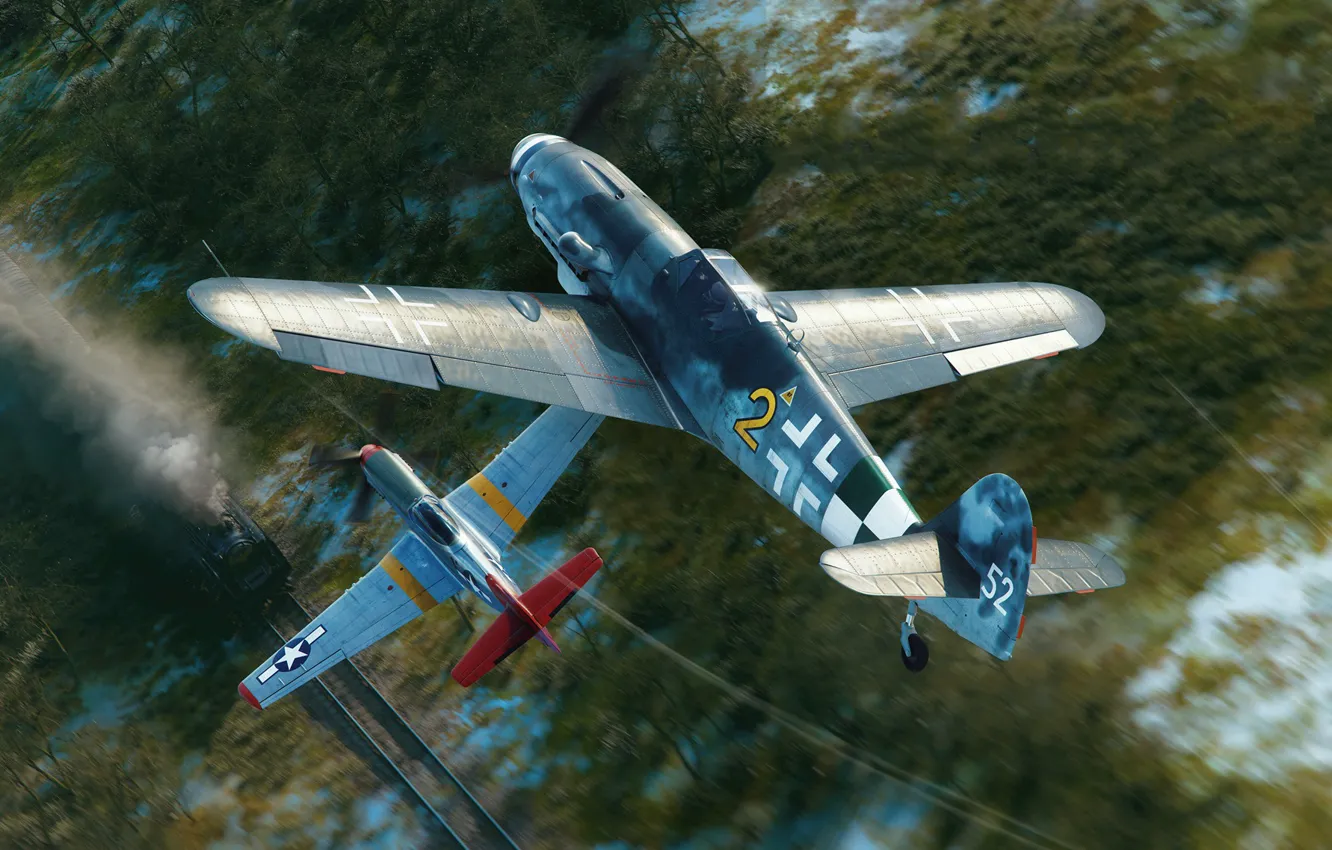 Photo wallpaper Fighter, Messerschmitt, P-51D Mustang, Combat aircraft, Bf-109G, Bf. 109G-10
