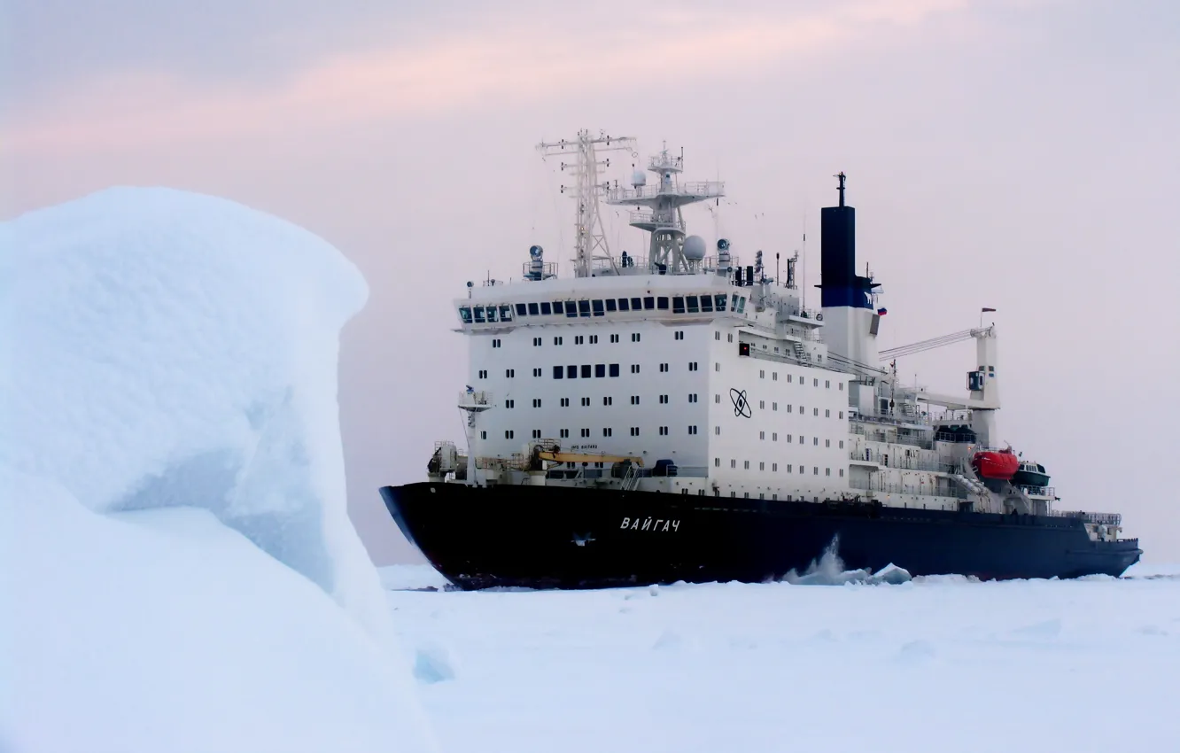 Photo wallpaper Snow, Ice, Icebreaker, The ship, Russia, Nose, Tank, The add-in